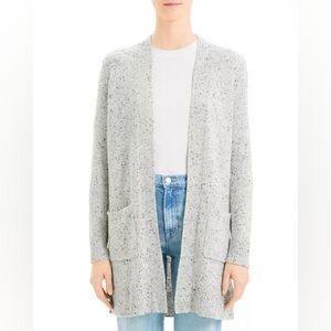 Theory Sweater Womens P Gray Open Front Belt Cardigan Donegal Cashmere Speckled